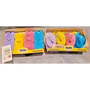PLUSH PAK MARSHMALLOW PEEPS 4” MULTI COLOR BUNNY & Chicks COMMONWEALTH 2005 NEW
